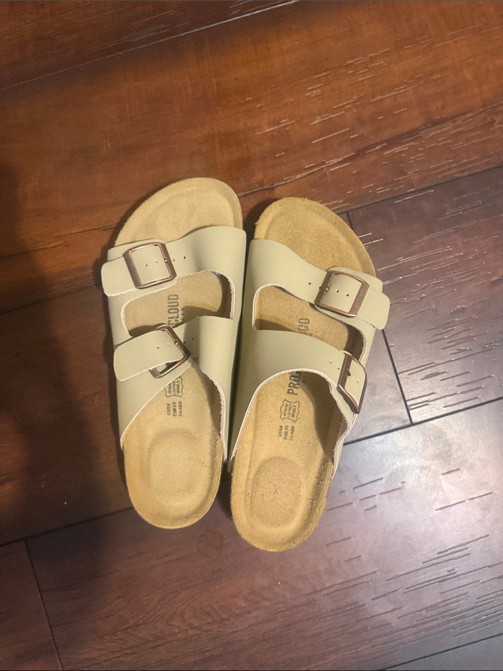 Project Cloud 
Women’s Double-Buckle Slide Sandals in Beige